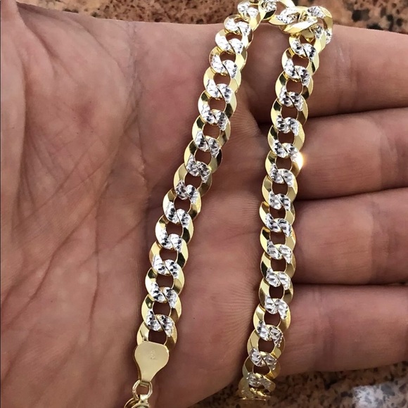 Mens Cuban Bracelet Diamond Cut Two Tone - Picture 3 of 7